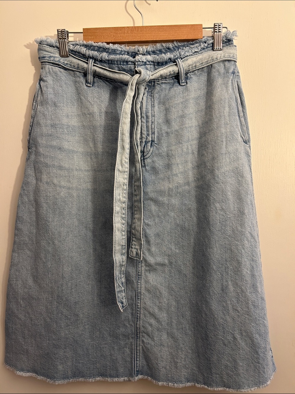 GAP Light Wash Denim Midi Skirt with Tie Belt